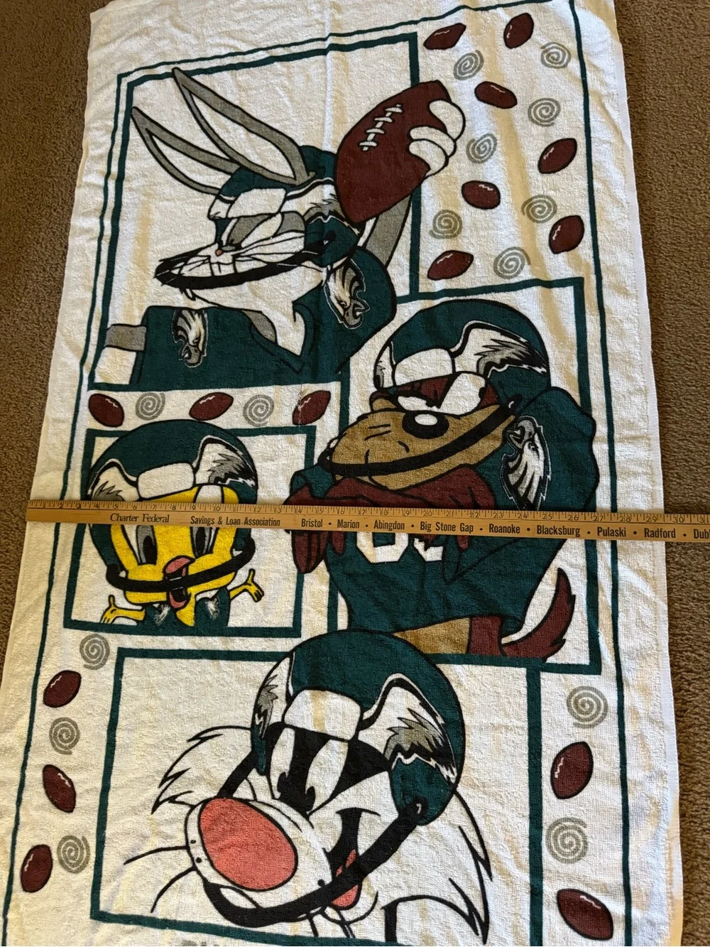 Philadelphia Eagles Looney Tunes White Graphic Beach Towel Vintage